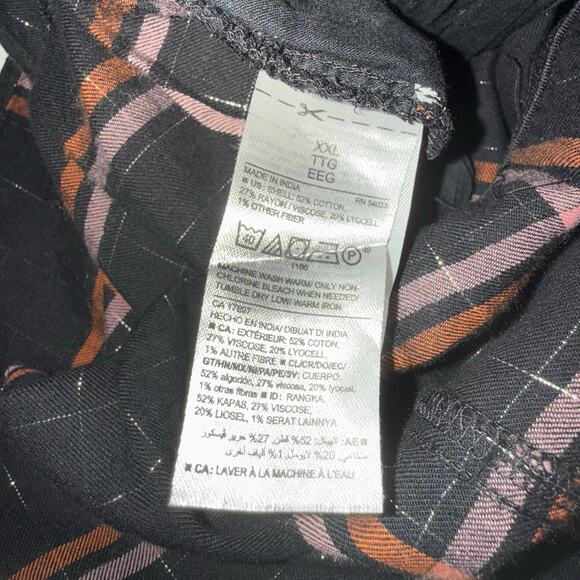 Old Navy XXL Plaid Sleeveless Jumpsuit Black Rust Cinched Waist Pockets FLAW - Picture 12 of 13